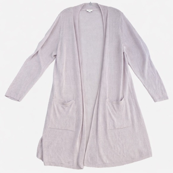 2/$30 J.Jill Cardigan Women Sz XL Pink Loose Knit Linen Blend Long - Picture 2 of 12